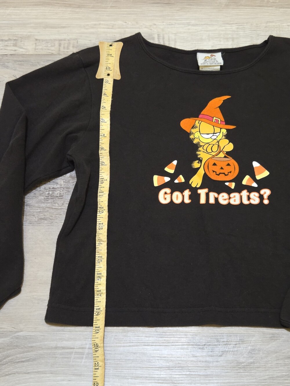 Vintage Garfield & Odie Halloween Long Sleeve Black Cropped Top Size Womens L - Picture 5 of 8